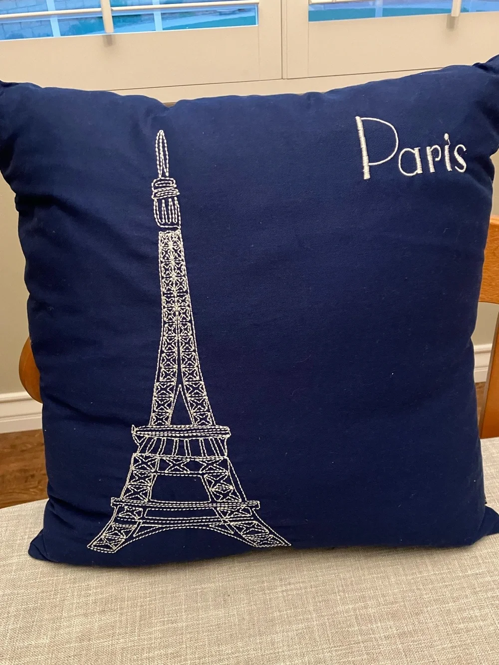 Paris Decor: 2 decorative pillows, silver Eiffel Tower figurine, tall canister